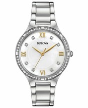 Bulova Quartz 96L263 Womens Swarovski Crystals Silver Tone Watch 34mm - £121.76 GBP