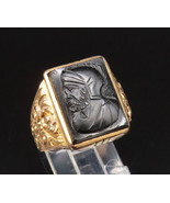 18K GOLD - Vintage Carved Black Onyx Roman Solider Signet Ring Sz 11 - G... - $1,468.75 CAD