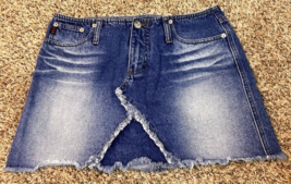 VINTAGE Mudd Yo y2k Distressed Denim Fringe Mini Skirt size 9 30&quot; Waist ... - $26.99