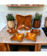 Vintage 1970&#39;s Black Walnut Wood Salad Serving Set 5pcs Mid-Century Mode... - $339.26 MXN
