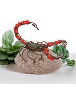 Scorpion figure on rock, copper wire, zodiac gift gemstone, handmade. natural st - $33.00