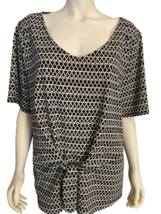 Talbots Black and White Geometric Print V Neck Short Sl Tie at Waist Knit Top 3X - £22.77 GBP