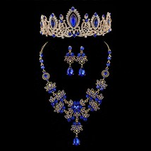 KMVEXO 3PCS  Water Drop Crystal Bridal Jewelry Sets Wedding Crown Tiaras Earring - £21.44 GBP