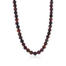 Stainless Steel 8mm Bead Necklace - Red Tiger Eye - £92.43 GBP