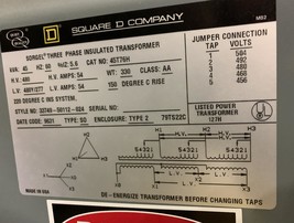 Square D 45T76H Sorgel® 3-Phase Transformer 45kVA  - $2,652.00