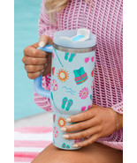 Light Blue Beach Day Fun Pattern Cup with Handle 40oz - $38.19 CAD