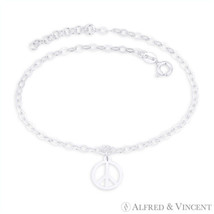 12mm Peace Sign Charm &amp; 2.5mm Cable Link Italy .925 Sterling Silver Chain Anklet - £17.84 GBP
