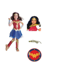 Girls Wonder Woman DC Comics 11 Pc Dress Wig Lasso Shield Halloween Cost... - £34.95 GBP