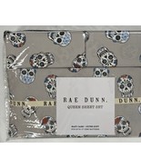 New Rae Dunn 4 Piece Queen Sheet Set Gray with Halloween Sugar Skull Print - £38.75 GBP