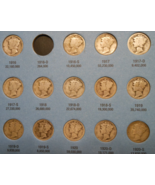 NEAR COMPLETE COLLECTION OF 74 1916-1945 90% SILVER MERCURY DIMES ALBUM SET - $339.00