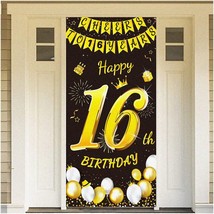 Golden Milestone 16th Birthday Party Decor Set - Black and Gold Banner, ... - $21.77