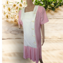 80s Pink Dress Cotton Retro Boxy Short Sleeve Shift Tall Vintage L 14 16 - $24.00