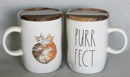 RAE DUNN Double Sided &quot;PURRFECT&quot; Cats Hugging Wood Topper Coaster Coffee... - £22.37 GBP
