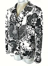 Chicos Women&#39;s Sz 2 black white FLORAL lined HIDDEN SNAP UP jacket (A2)PM - $10.68