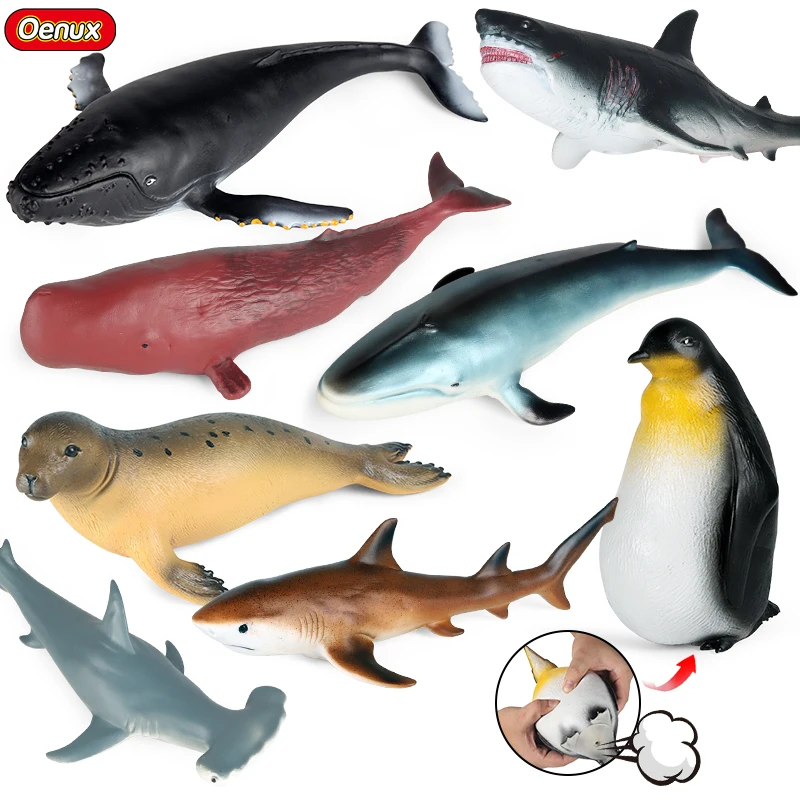 Oenux Soft Inflated Sea Life Animals Penguin White Shark Megalodon Ocean Blue - £11.34 GBP+
