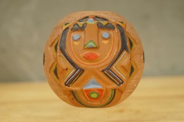 MEXICO Aztec Mayan Hand Painted Folk Art Pottery Terracotta Round Seed Pot - $49.42