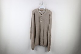 Vintage 90s Streetwear Mens XL Faded Blank Thermal Waffle Knit Henley Sweater - £39.52 GBP