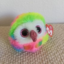 TY Puffies Owen Owl Rainbow Glitter Eyes Sparkle Beak Feet 4&quot; Stuffed Bird NWT - £16.35 GBP