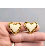 Christian Lacroix Clip-on Earrings Gold-tone Off White Enamel Heart Vintage E94 - $321.75