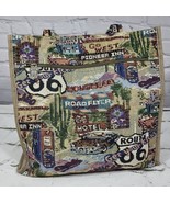 Route 66 Tapestry Tote Bag Highway Americana Road-Trip W/ Coin Purse Jade  - £27.75 GBP