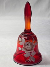 Vintage Westmoreland 5.25&quot; Amberina Glass Bell Pink Rose On Ruby - Hand Painted - £11.45 GBP