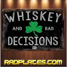 Vintage style Man Cave Garage Whiskey and Bad Decisions Aluminum Metal S... - $19.77