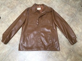 Vtg Fingerhut 70s Faux Leather Jacket Zipper Pockets Snap Button Size 42... - $53.22