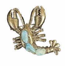 Vintage Lobster  Crawfish Heavy Silver Overlay on Nickel  &amp; Turquoise Br... - £11.14 GBP