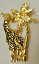 Giraffe &amp; Baby Large Statement Brooch Pin Gold Tone Black Enamel - £26.33 GBP