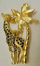 GIRAFFE &amp; BABY Large STATEMENT BROOCH Pin Gold Tone Black Enamel - £25.83 GBP