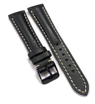 18mm 20mm 22mm Genuine Leather Black Watch Band Strap With Black Buckle - £12.78 GBP