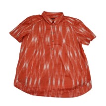 Talbots Shirt Womens M Red Orange Half Button Short Sleeve Collared Casual Top - $19.68