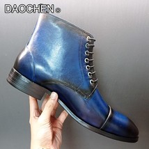 Luxury men ankle boots shoes royal blue men s casual leather shoes cap toe lace up thumb200