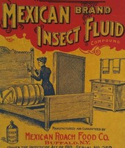 Mexican Brand Insect Fluid Label Vintage Original 1910s Roach Food Co Buffalo NY - £17.47 GBP