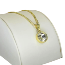 Women Solitaire Cz Pendant 14k Gold Plated 24&quot; Link Chain Classy Necklace - £7.42 GBP
