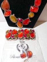 Premier Designs Necklace, Bracelet, Earrings Set  Glimmering Orange and Gold - $48.46