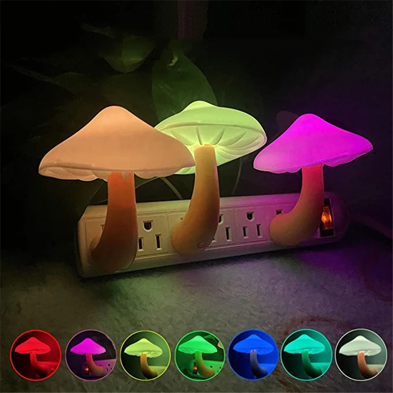 LED Night Lights Mushroom Shape Automatic Sensor Toilet Bedroom Decor Wa... - $7.93
