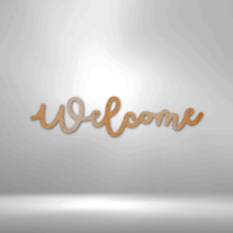 Welcome Script Steel Sign Laser Cut Powder Coated Home &amp; Office Metal Wall Deco - £41.72 GBP+