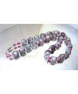 Vintage Gray Givre &amp; Pink Rondelle Glass Faceted Beads Necklace  - £23.32 GBP