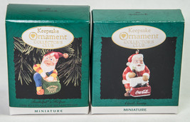 2 Hallmark Miniature Keepsake Ornaments Coca Cola Cool Santa &amp; Rudolph&#39;s Helper  - £7.99 GBP