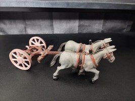 Vintage Two Horse Drawn Painted Cast Iron Toy for Fire Pumper Engine Wagon - $49.99