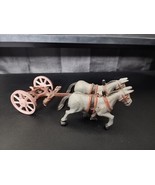Vintage Two Horse Drawn Painted Cast Iron Toy for Fire Pumper Engine Wagon - £39.50 GBP