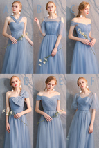 Light Gray Tulle Bridesmaid Dress Custom Plus Size Maxi Prom Dress image 8