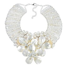 Enchanted Floral Mother of Pearl and Pearl Bridal Necklace - £40.87 GBP