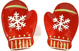 Hallmark Red Mitten Serving Dishes 8 1/4&quot; x 6&quot; Set Of 2 Dishes NIB - $13.09