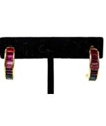 Vintage Earrings Roman Signed Crystal Hoop Gold Tone Multicolor Post Col... - $24.00
