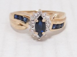10k Yellow Gold .25ct Marquise Sapphire w/ Diamond Sz 7 Cocktail Ring .59ct 2.7g - £142.87 GBP
