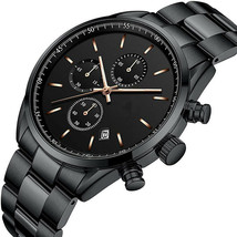 Fashion Business Mens Watches Stainless Steel or Leather Strap Waterproof  Black - £27.22 GBP