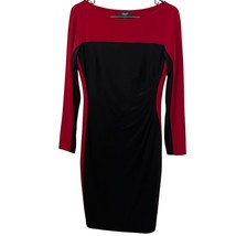 Chaps Dress Medium Black Red Colorblock Ruching Polyester Spandex Knee L... - $17.09