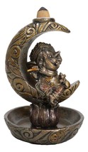 Hindu God Baby Ganesha Playing Flute On Crescent Moon Backflow Incense B... - $25.99